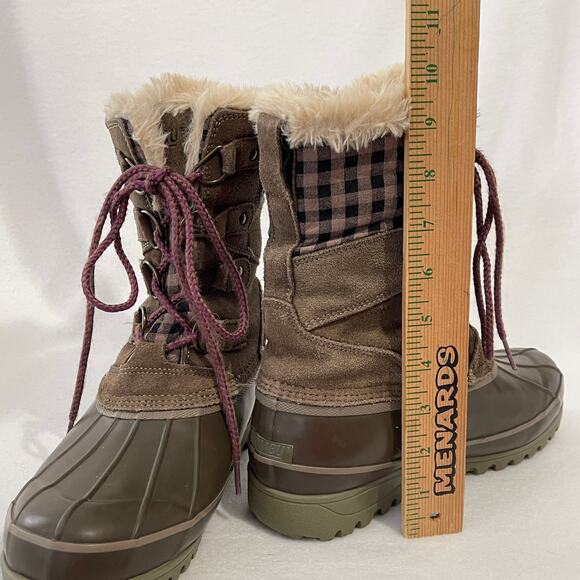 Khombu Winter Snow Boots Womens Size 8 Rubber Suede Mid Calf Fur Lined - Picture 9 of 10